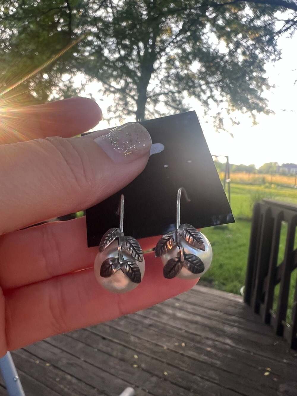 Annika Witt Sterling Silver 925 Leaf and Pearl Drop Earrings